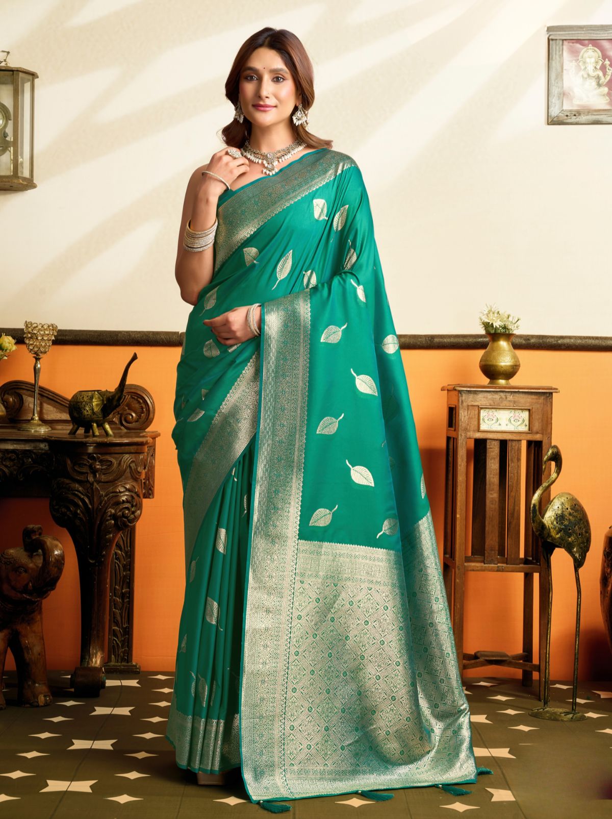 Persian Green Premium Soft Silk Saree With Tassels