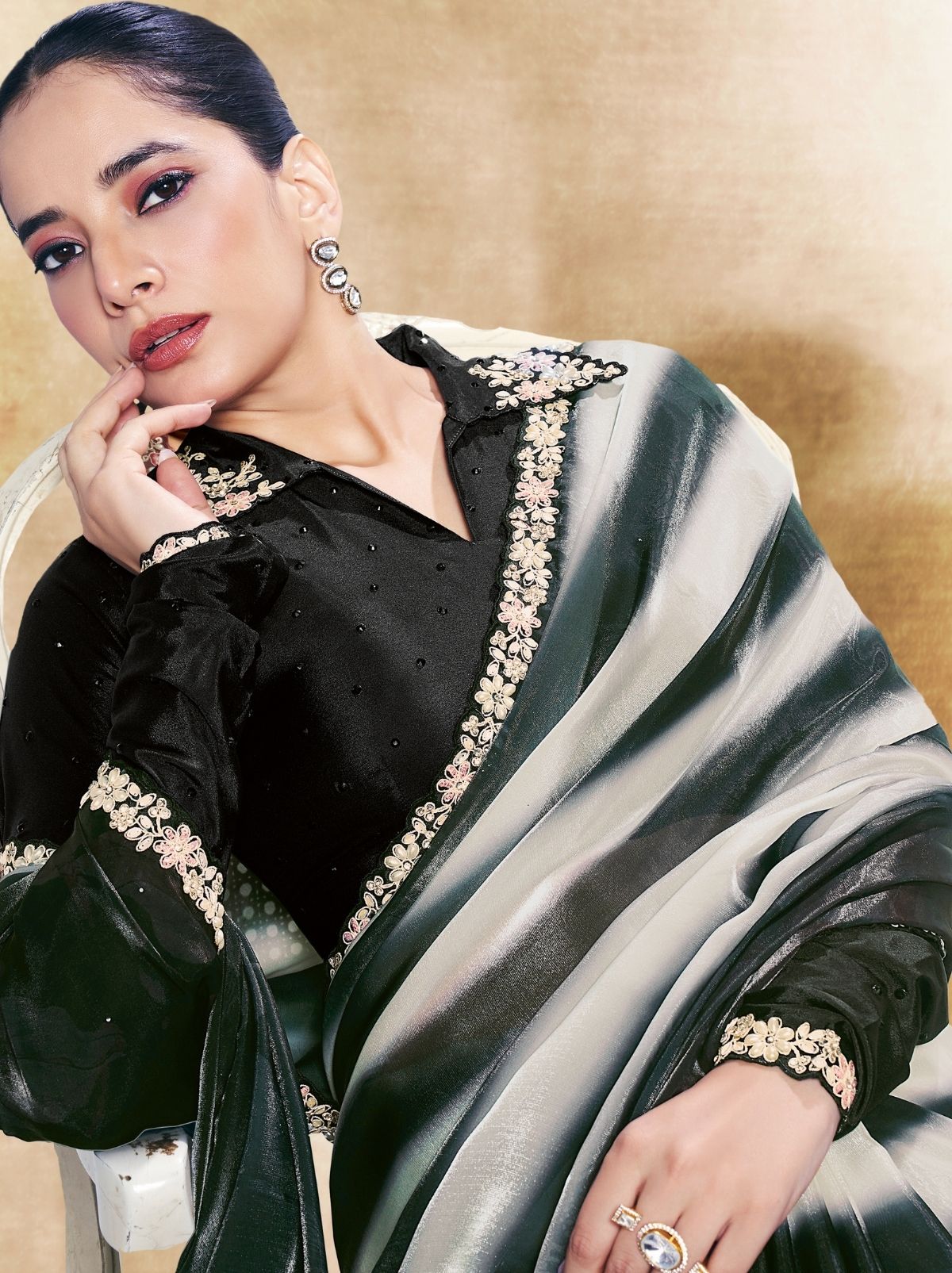 Dark Green Premium Two Tone Satin Silk Saree WIth Blouse Piece - TrendOye