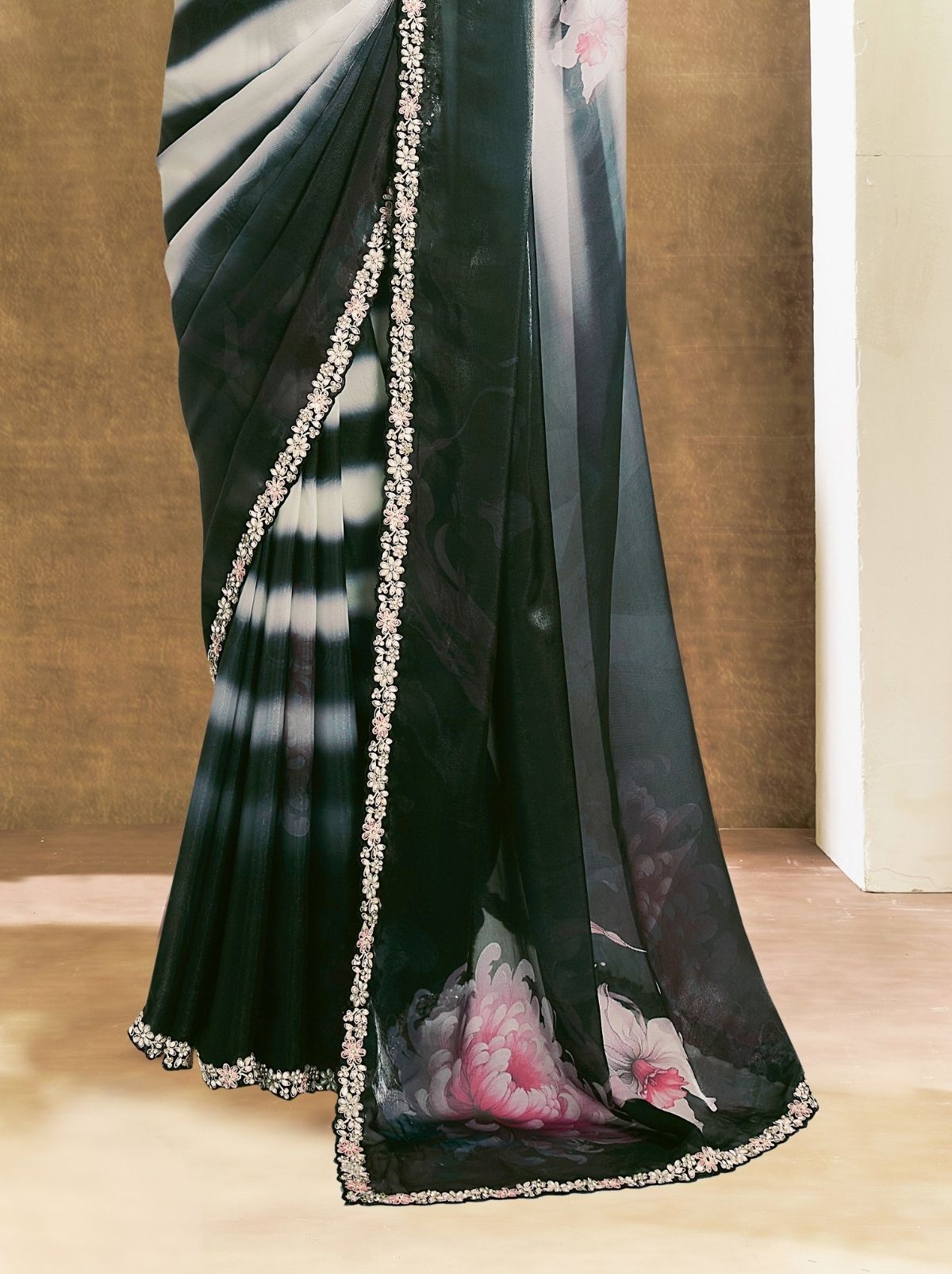 Dark Green Premium Two Tone Satin Silk Saree WIth Blouse Piece - TrendOye