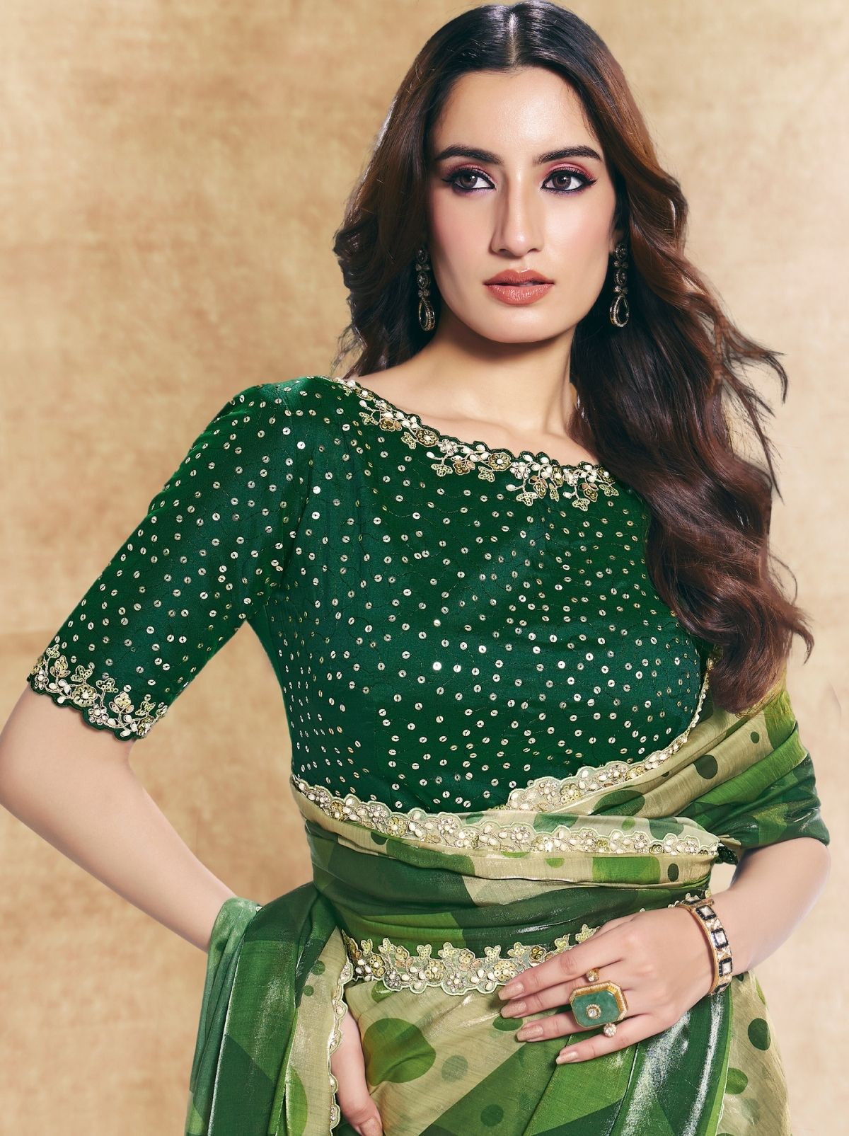 Tea Green Premium Two Tone Satin Silk Saree WIth Blouse Piece - TrendOye