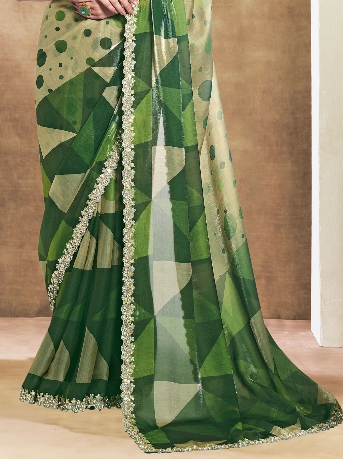 Tea Green Premium Two Tone Satin Silk Saree WIth Blouse Piece - TrendOye
