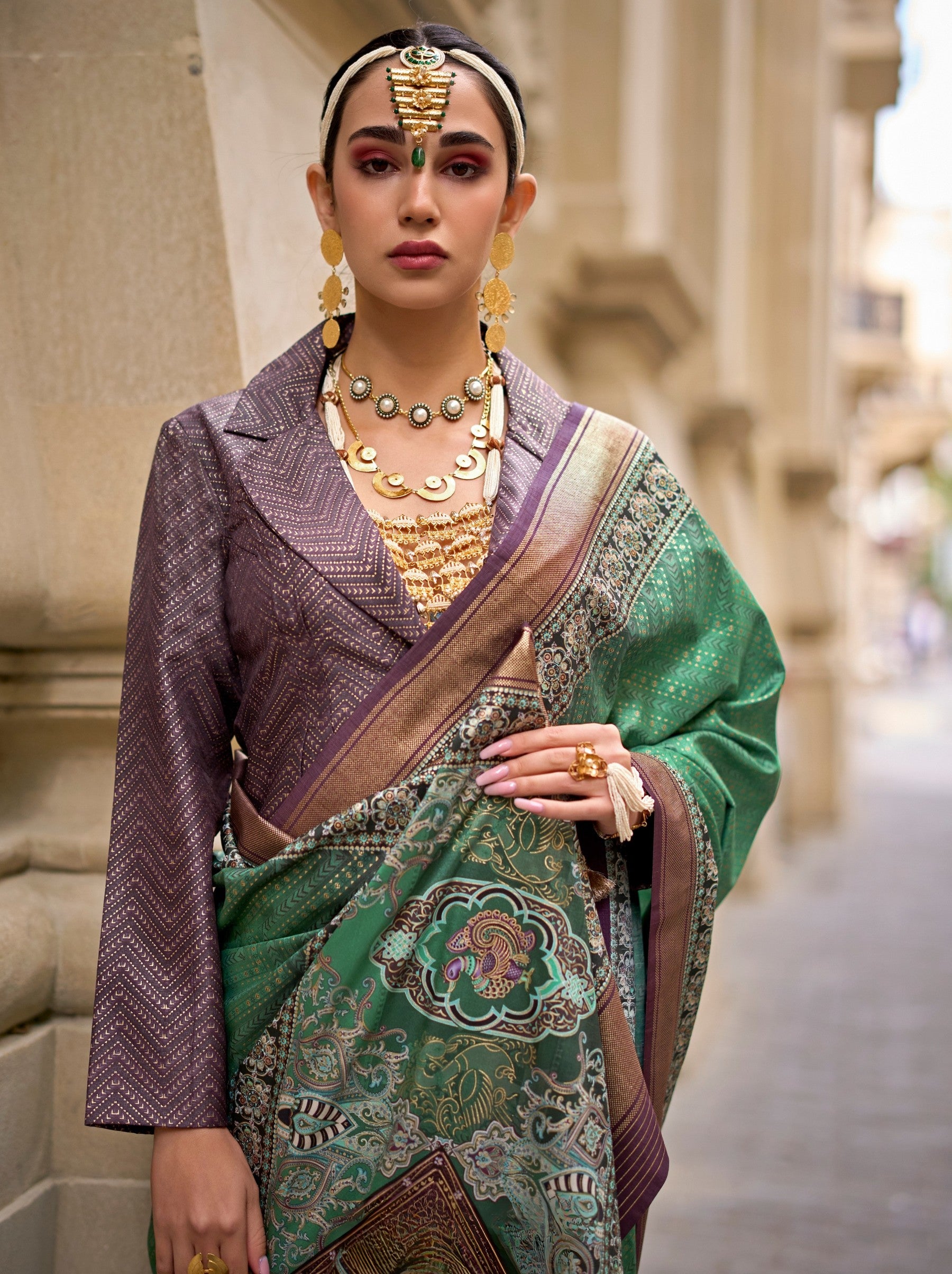 Hunter Green Celebration Saree - TrendOye