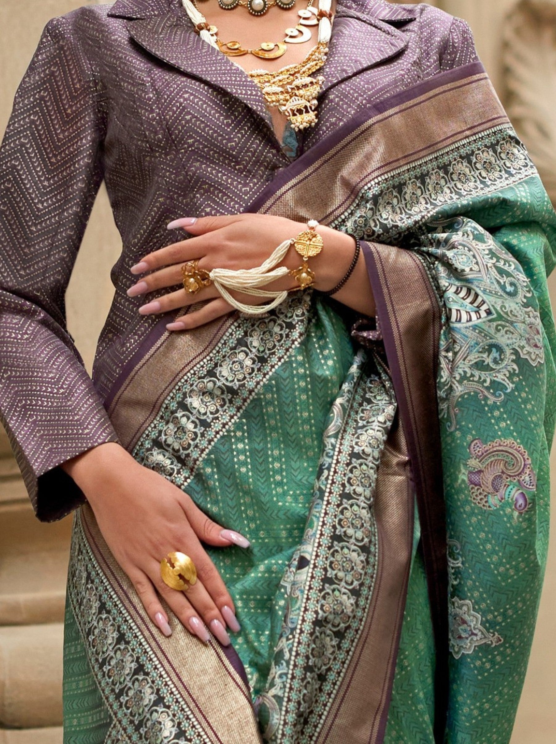Hunter Green Celebration Saree - TrendOye