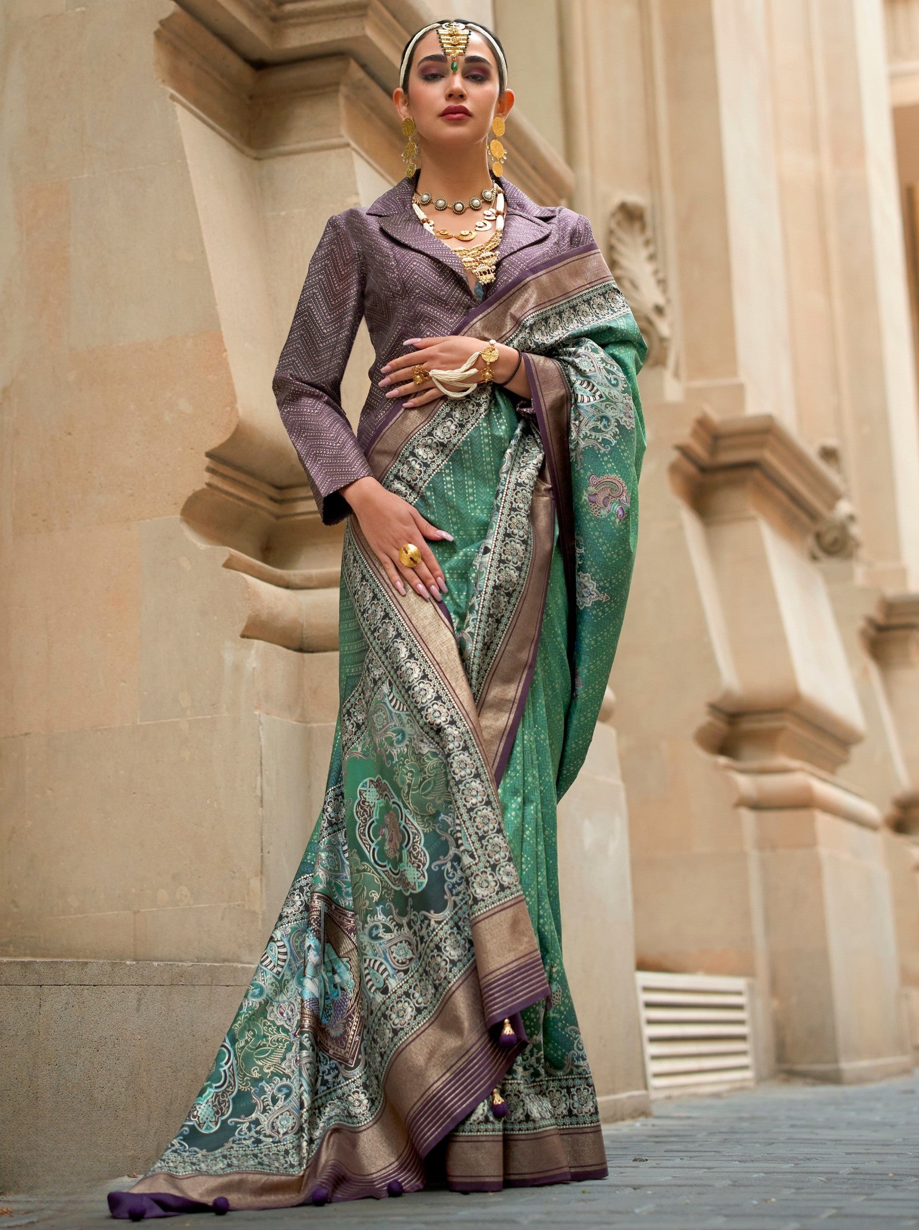 Hunter Green Celebration Saree - TrendOye