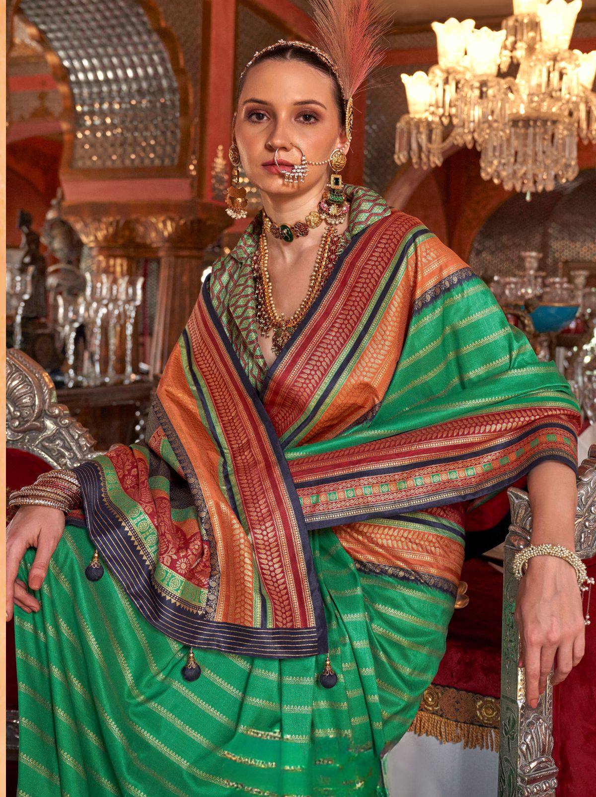 Sea Green Wedding Party Designer Saree - TrendOye
