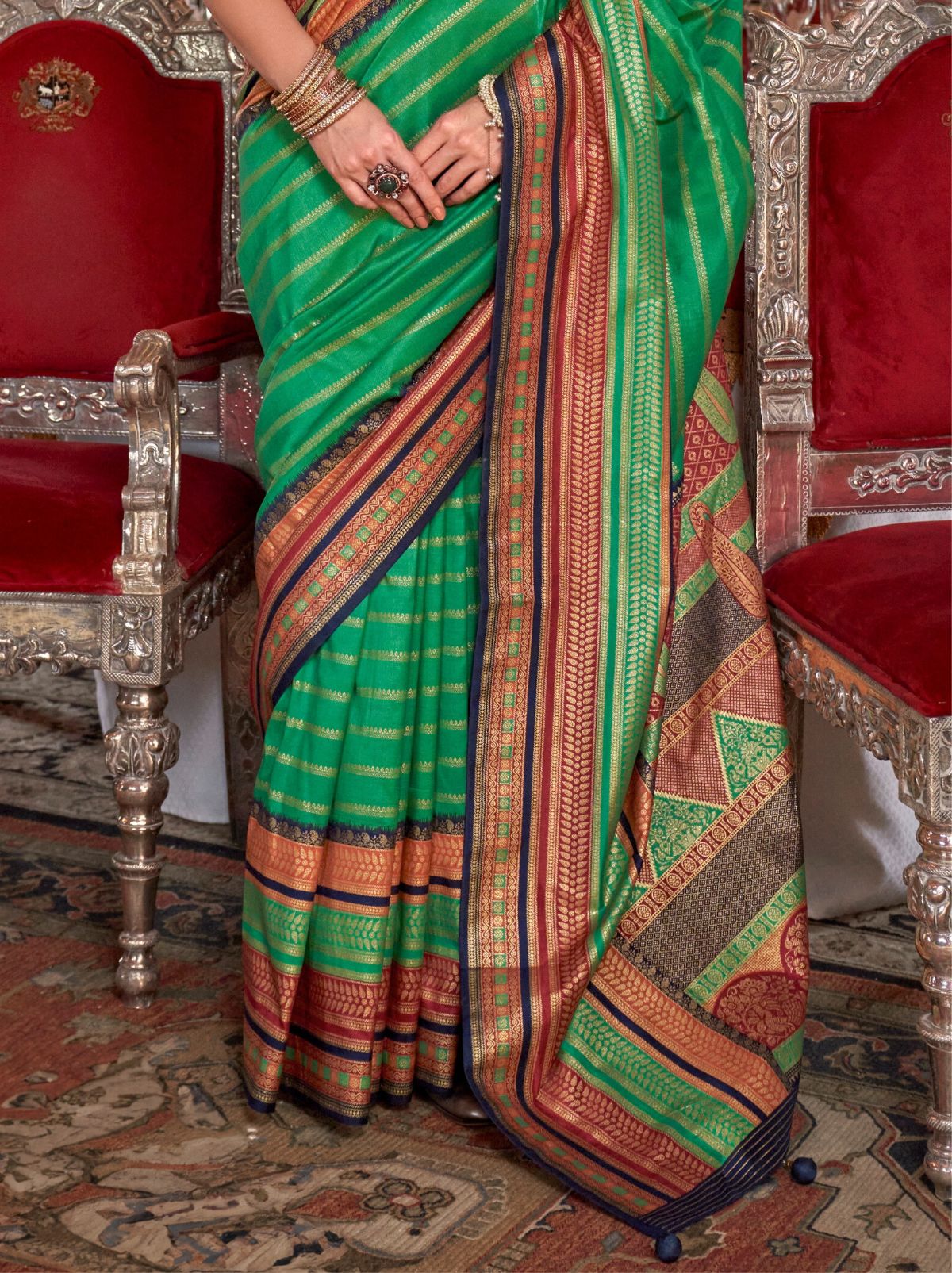 Sea Green Wedding Party Designer Saree - TrendOye