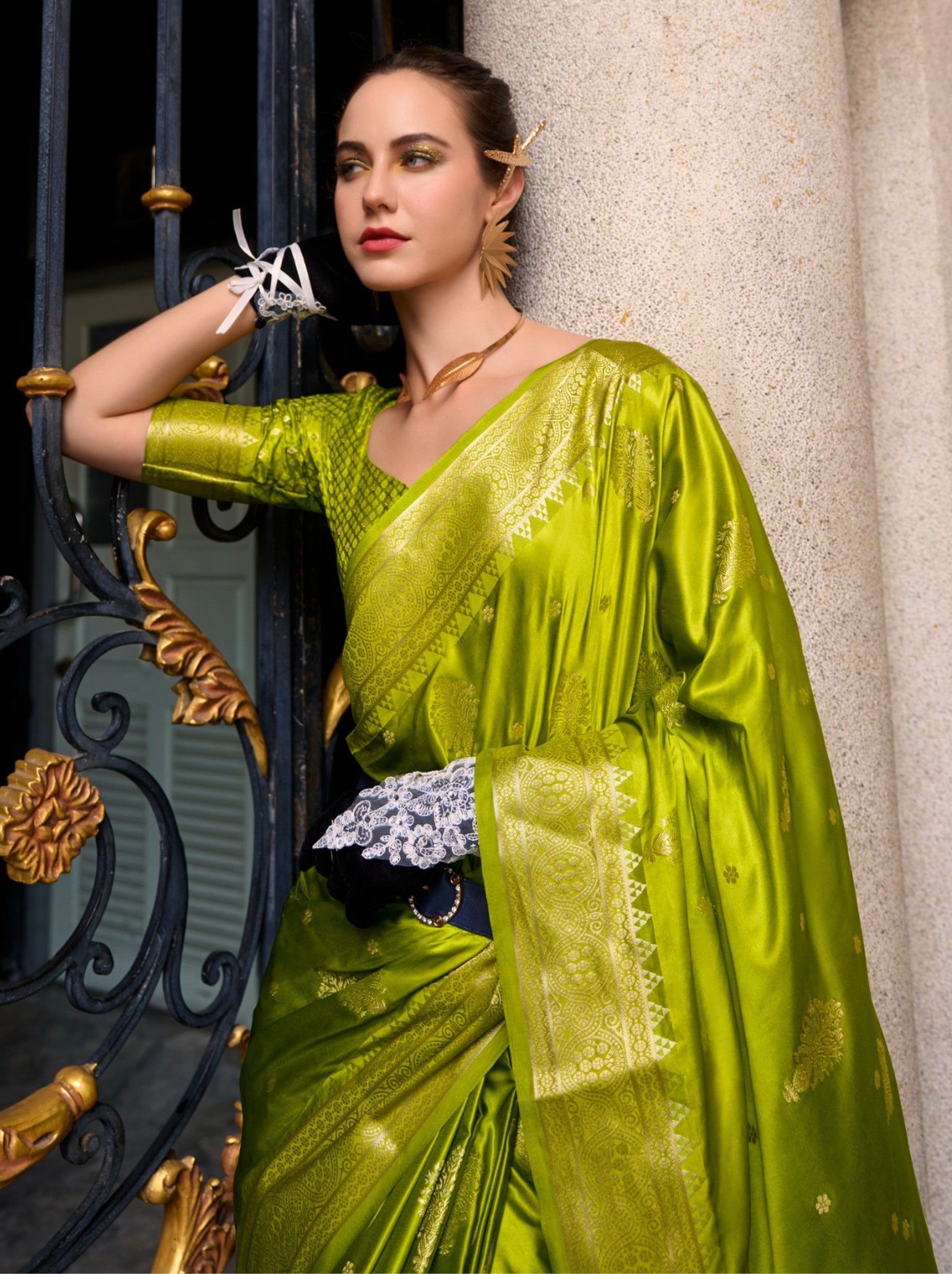 Pistachio Green Designer Wedding Saree - TrendOye