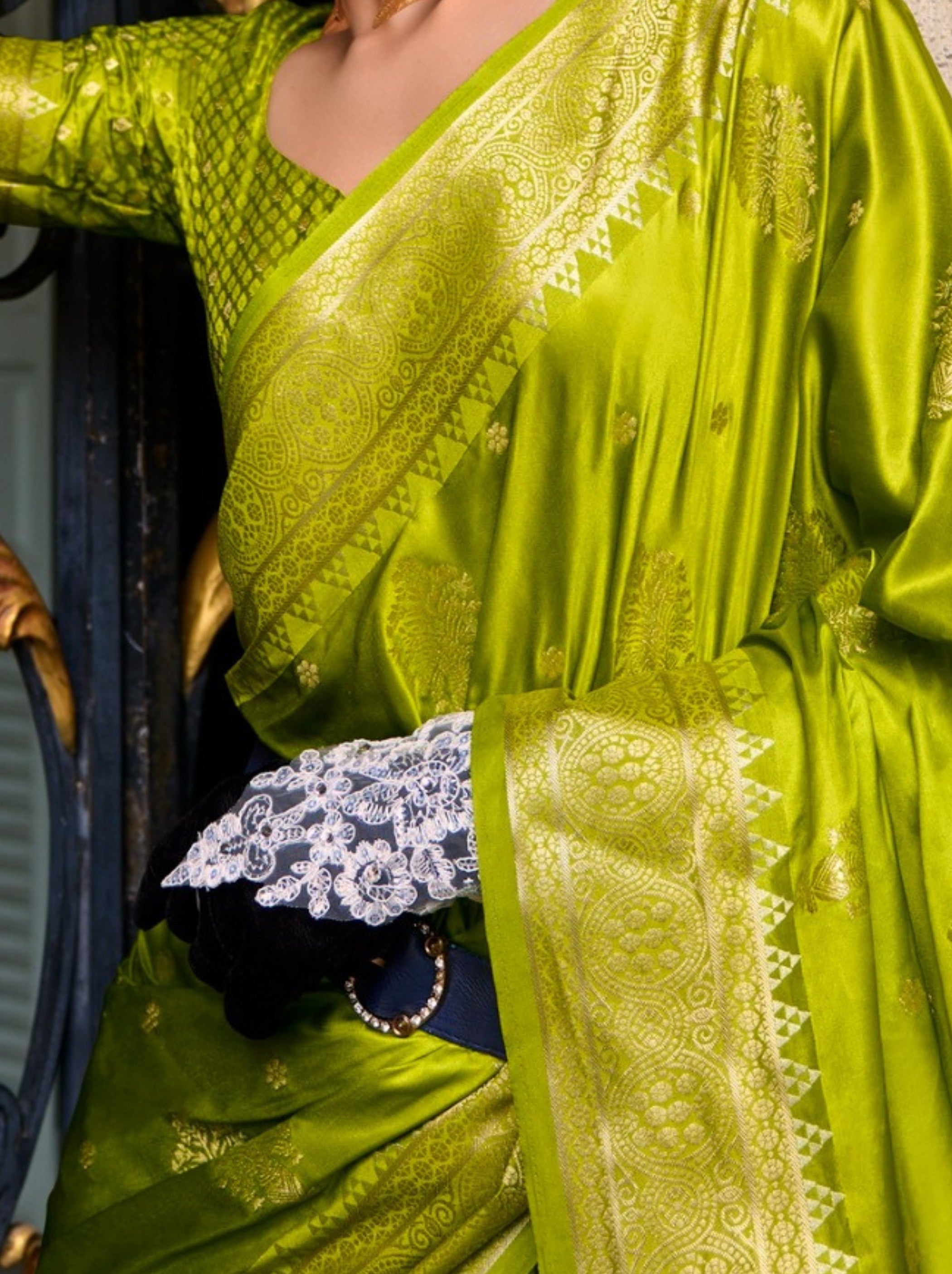 Pistachio Green Designer Wedding Saree - TrendOye