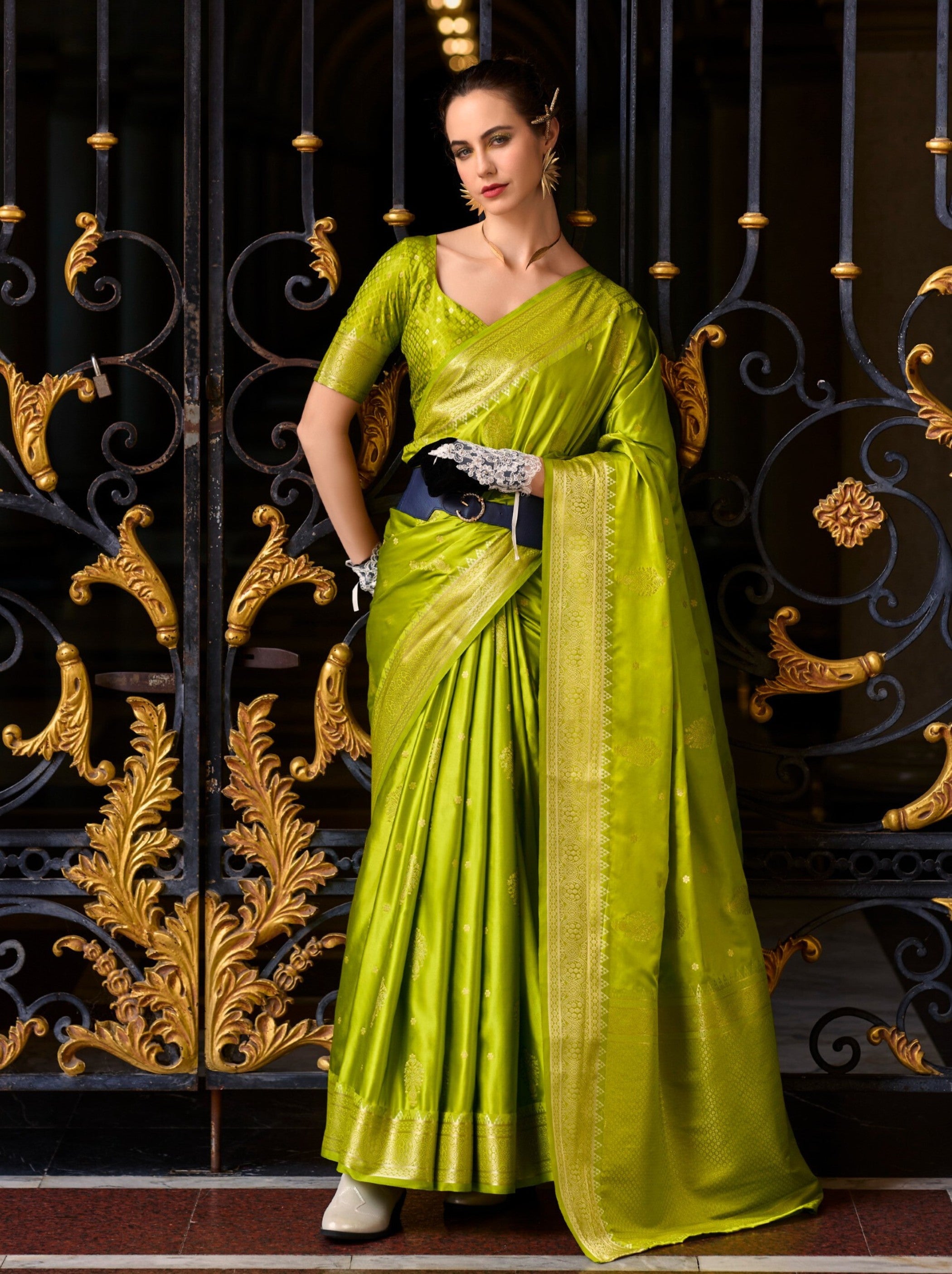 Pistachio Green Designer Wedding Saree - TrendOye