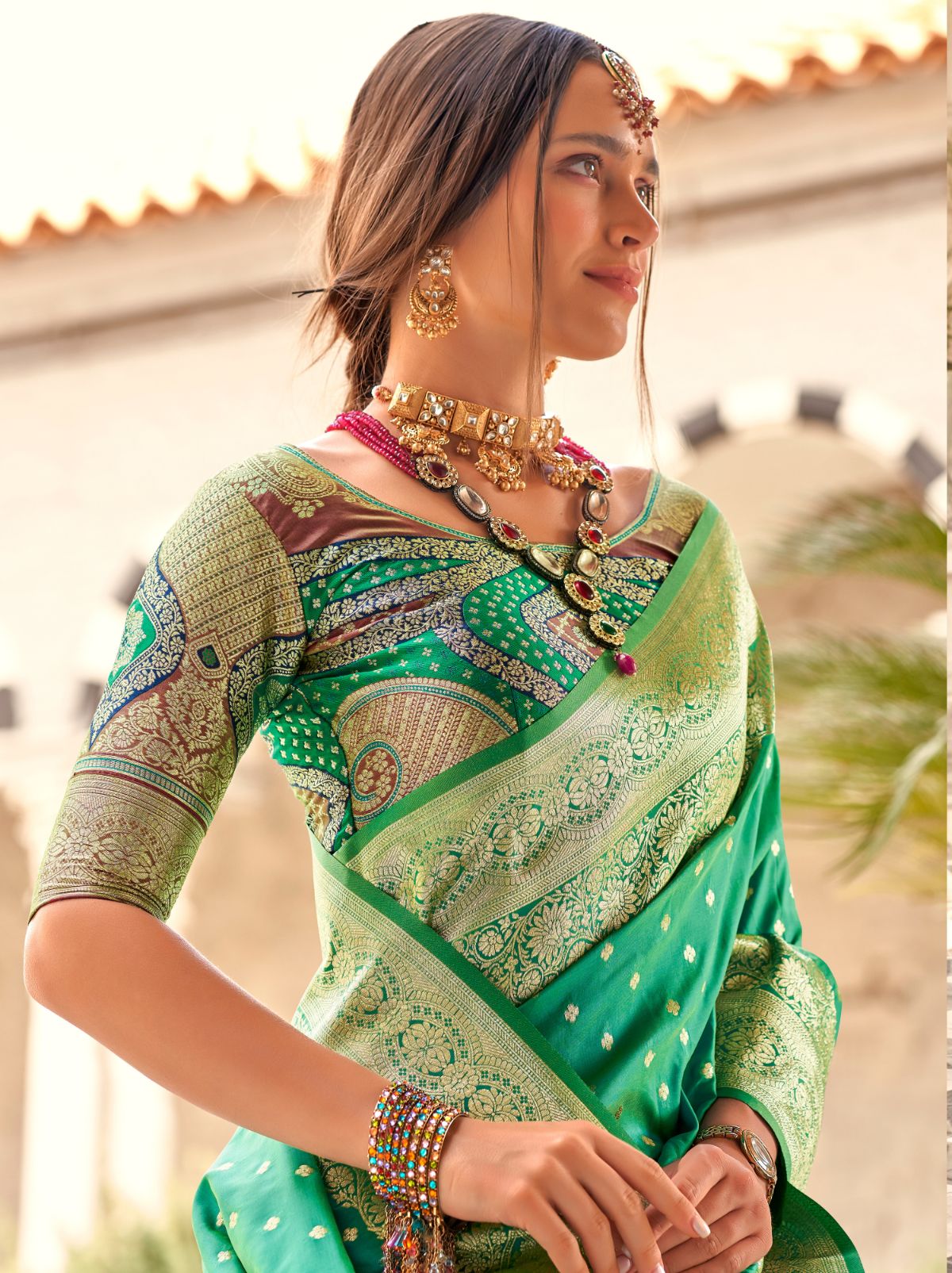 Sea Green Wedding Party Designer Saree - TrendOye