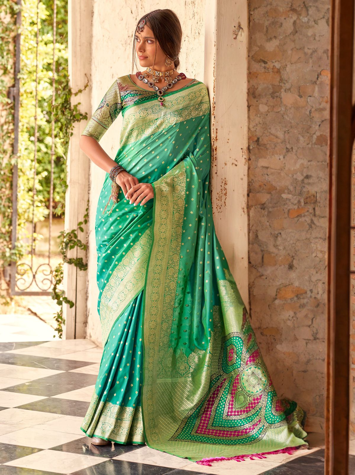 Sea Green Wedding Party Designer Saree - TrendOye
