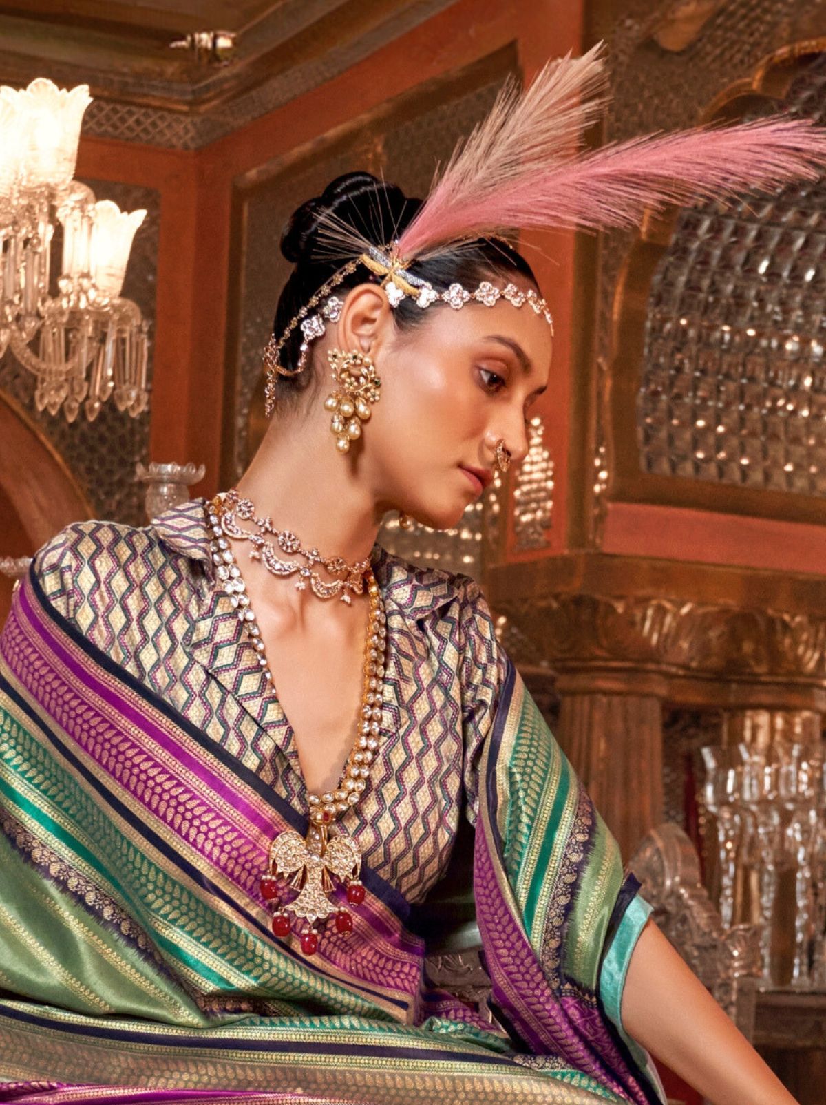 Fern Green Wedding Party Designer Saree - TrendOye