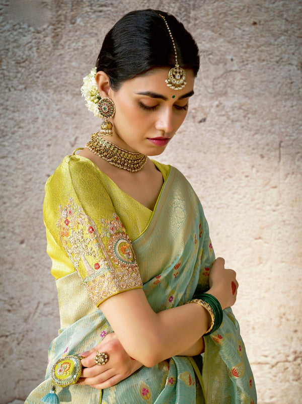 Tea Green Wedding Designer Saree