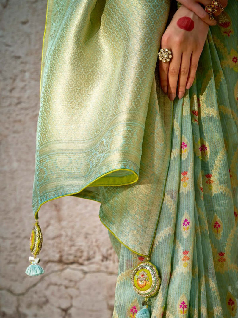 Tea Green Wedding Designer Saree