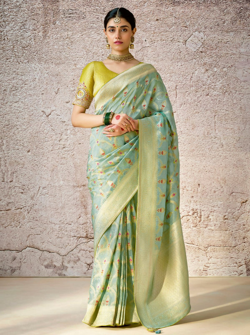 Tea Green Wedding Designer Saree