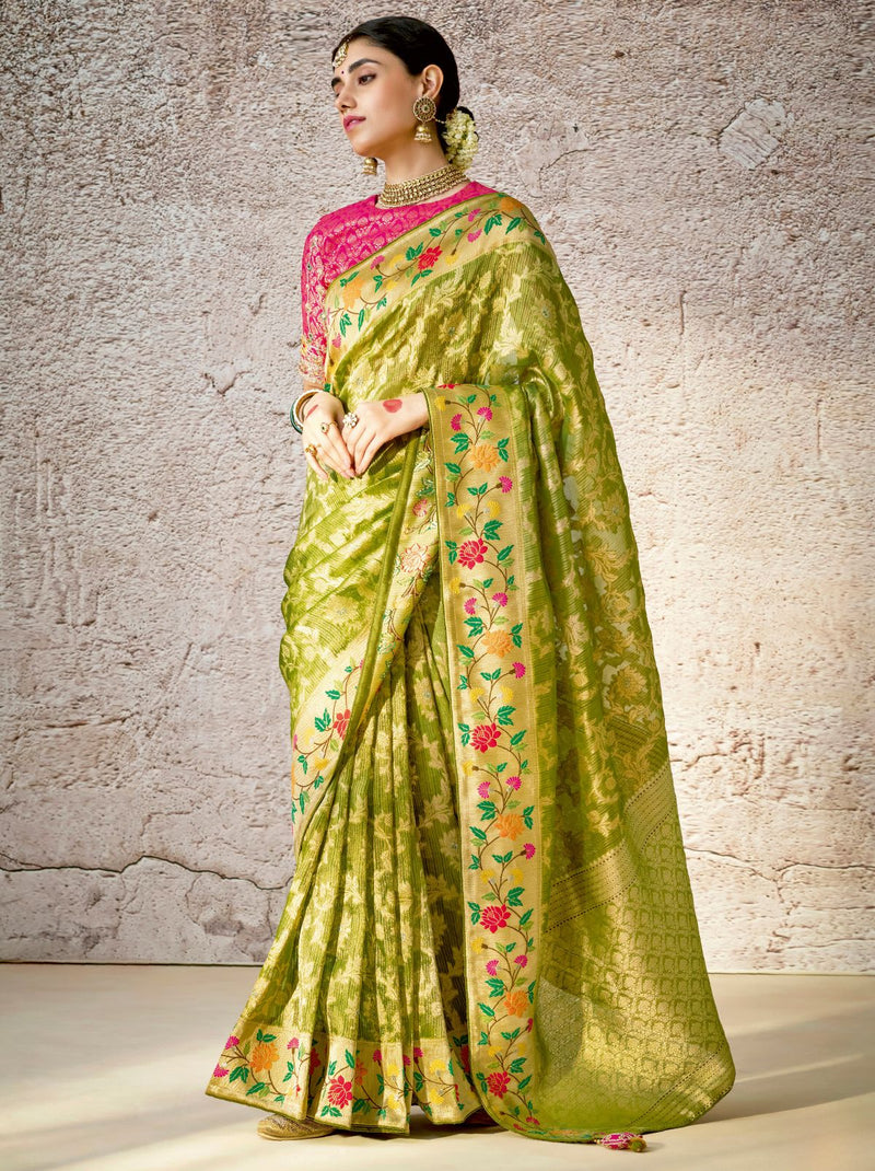 Pistachio Green Wedding Designer Saree