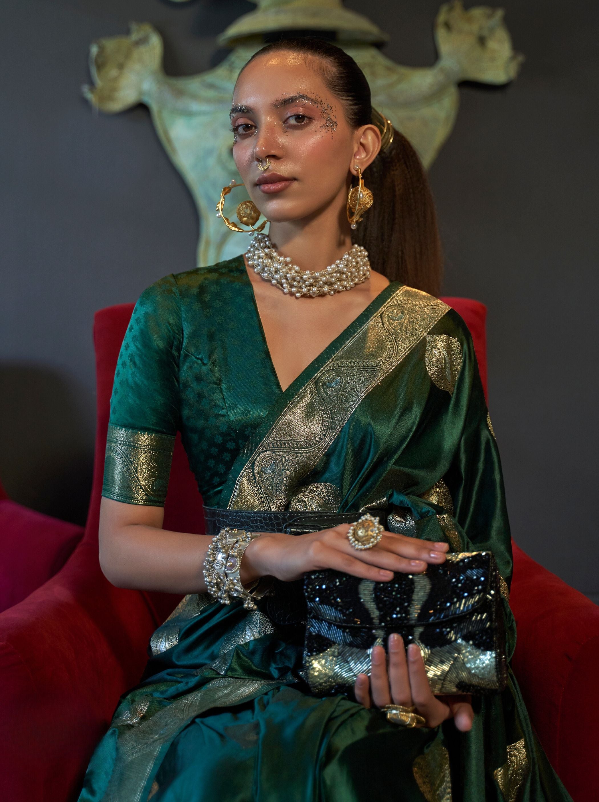 Sacramento Green Pure Satin Silk Saree - TrendOye