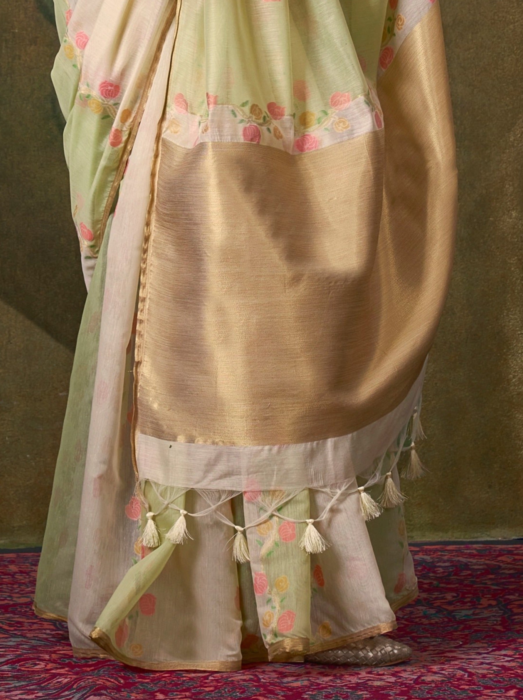 Light Green Pure Weaving Fancy Fabric Party Saree - TrendOye