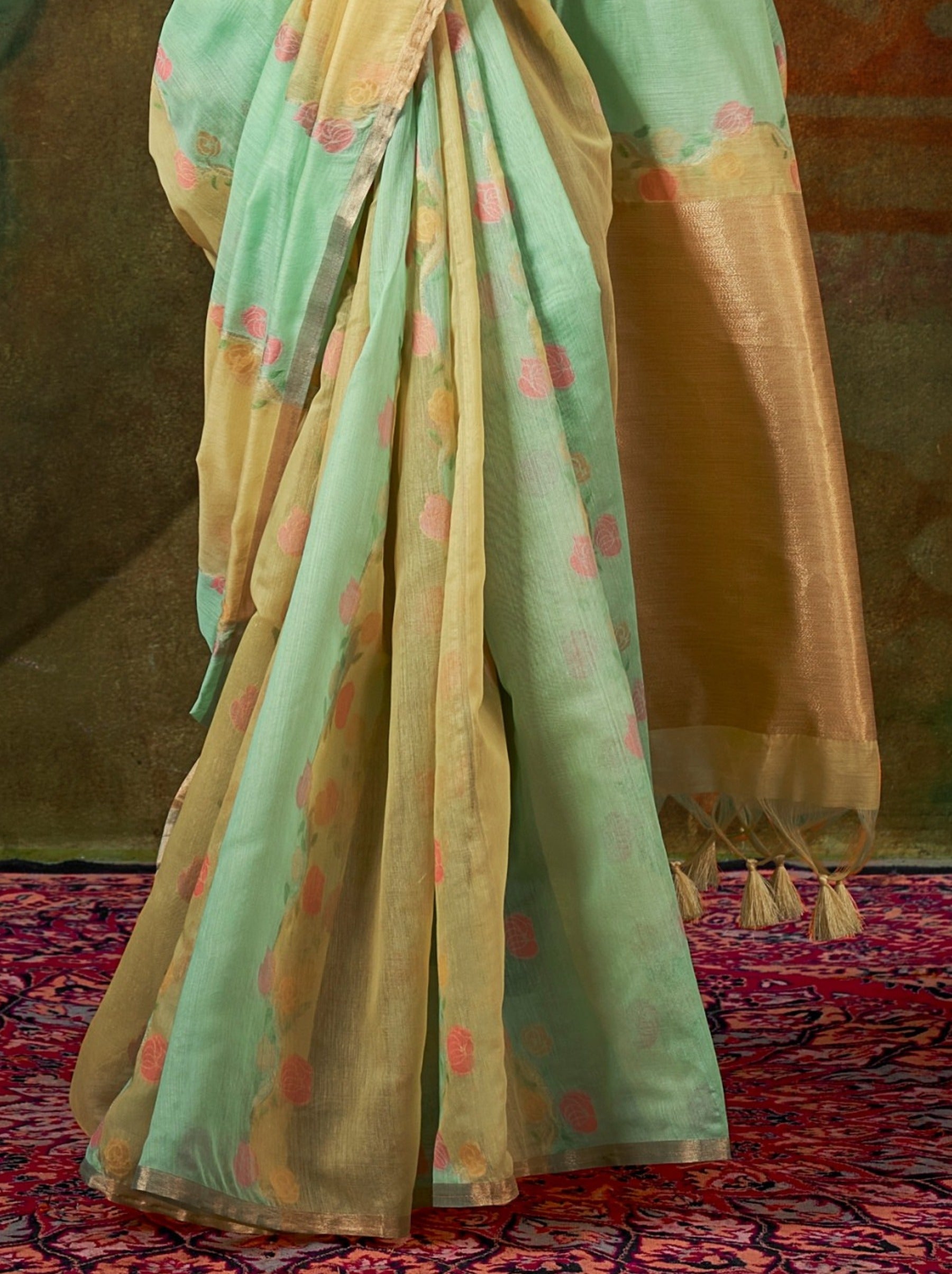 Mint Green Pure Weaving Fancy Fabric Party Saree - TrendOye