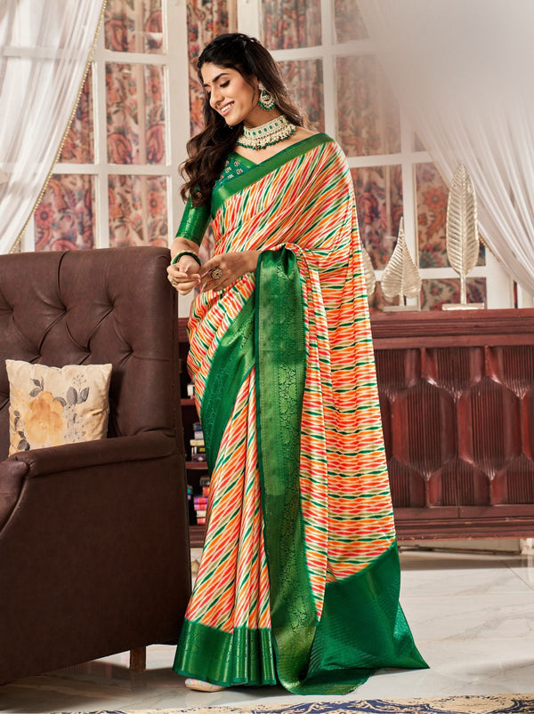 Green Designer Satin Silk Saree - TrendOye