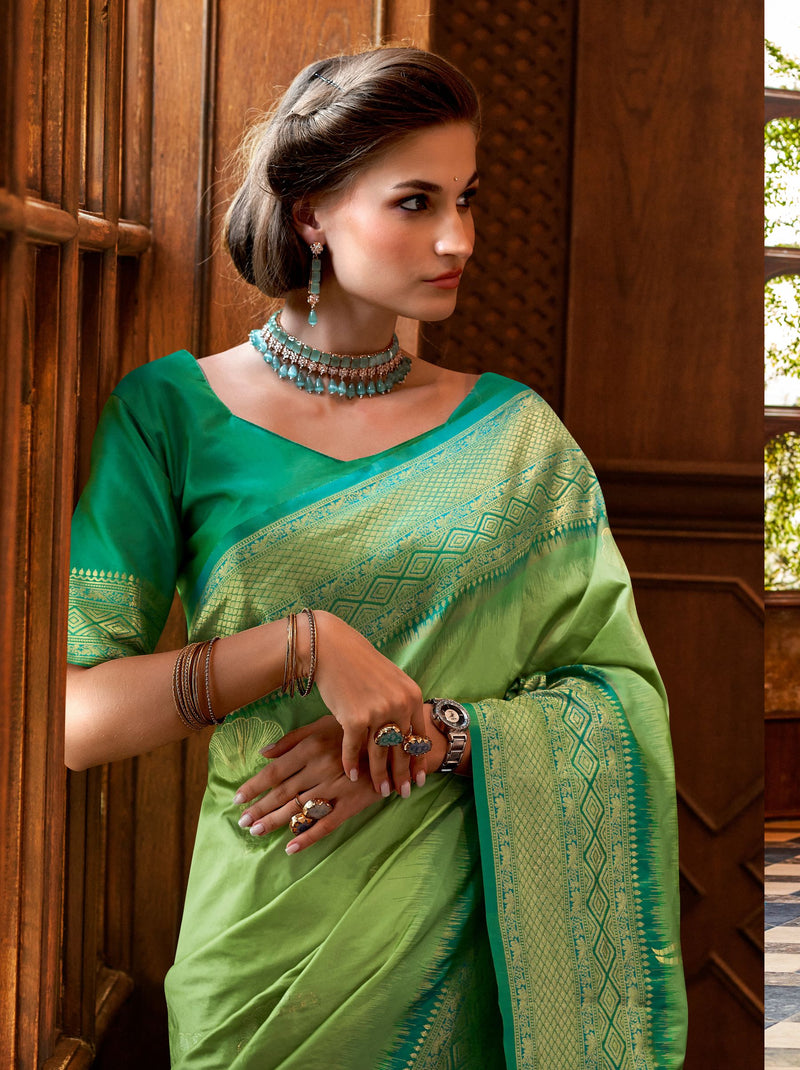 Emerald Green Zari Woven Silk Wedding Saree