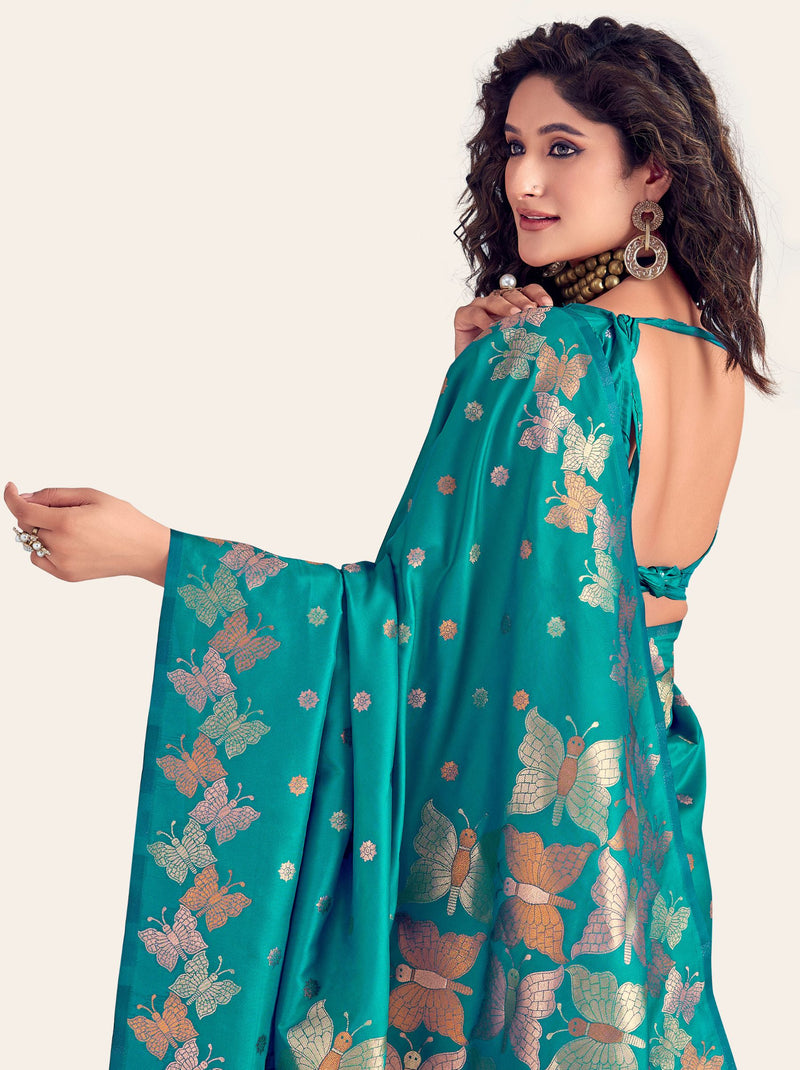 Pine Green Soft Silk Designer Saree - TrendOye