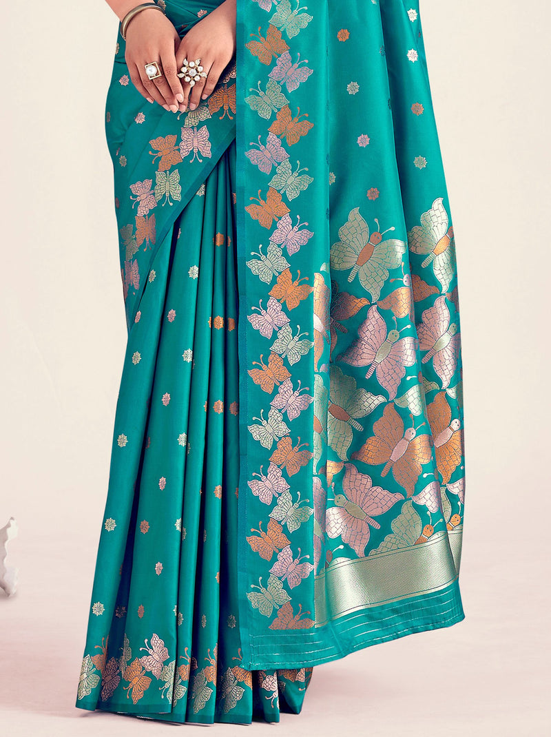 Pine Green Soft Silk Designer Saree - TrendOye