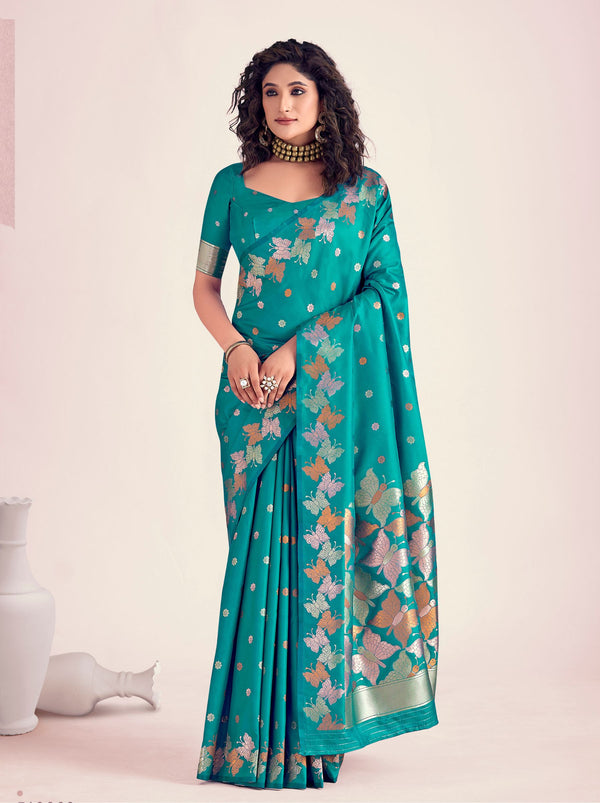 Pine Green Soft Silk Designer Saree - TrendOye