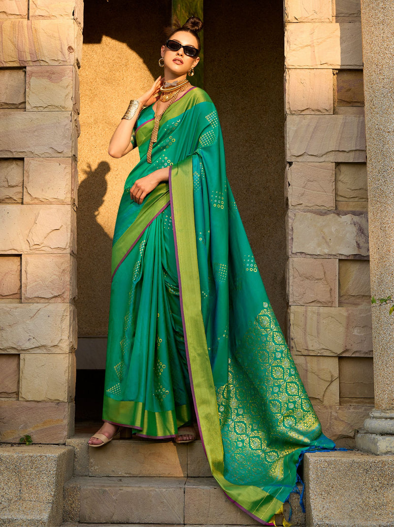 Pine Green Designer Soft Silk Saree - TrendOye