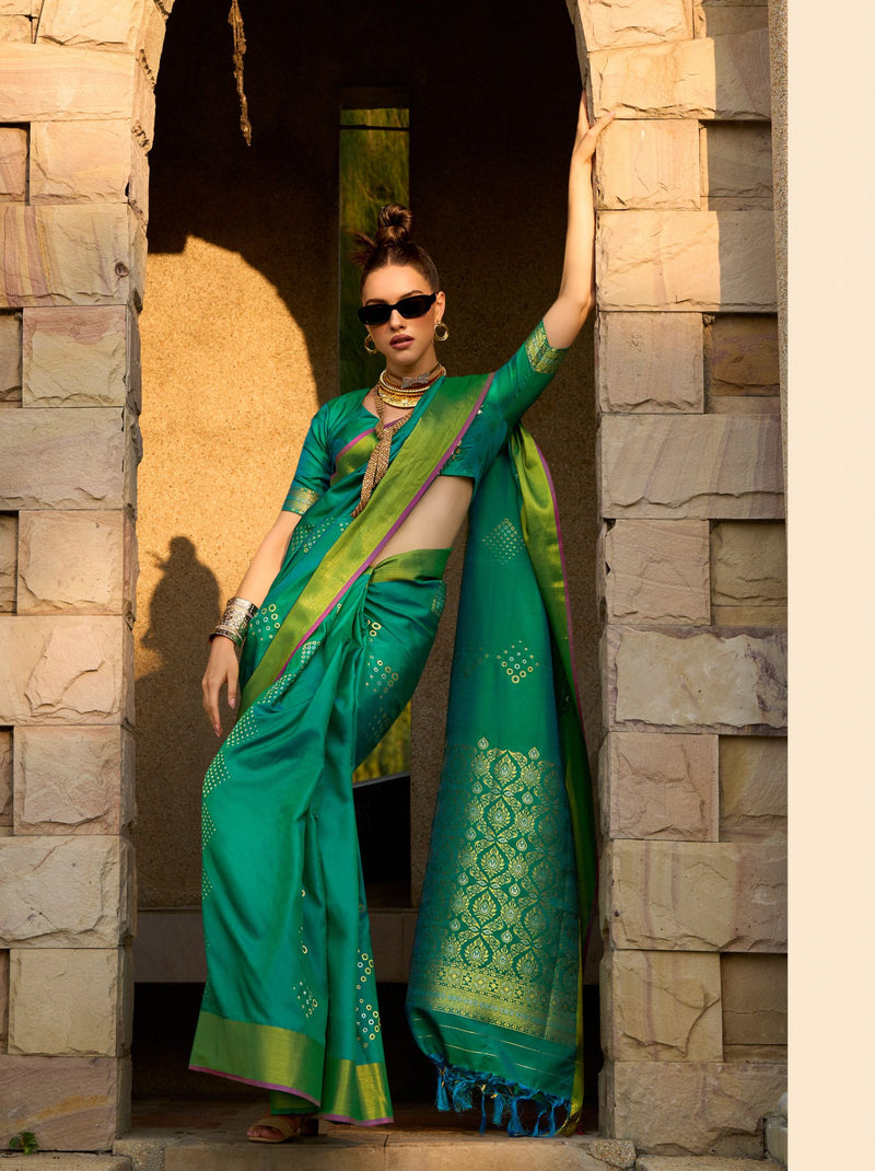 Pine Green Designer Soft Silk Saree - TrendOye