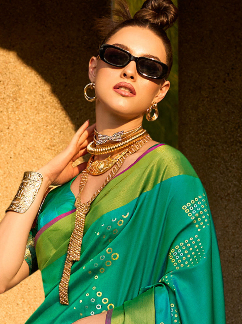 Pine Green Designer Soft Silk Saree - TrendOye