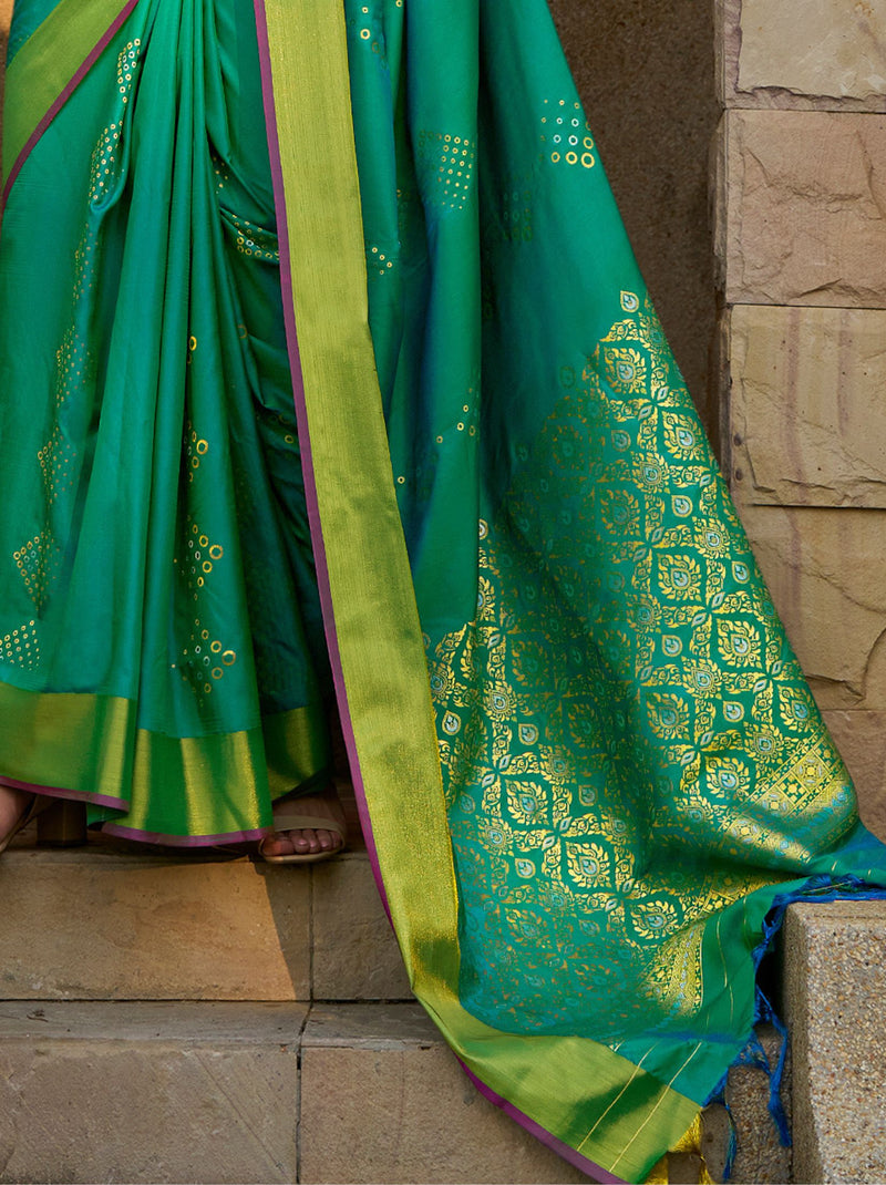 Pine Green Designer Soft Silk Saree - TrendOye