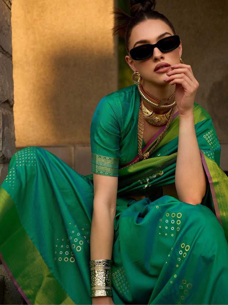 Pine Green Designer Soft Silk Saree - TrendOye