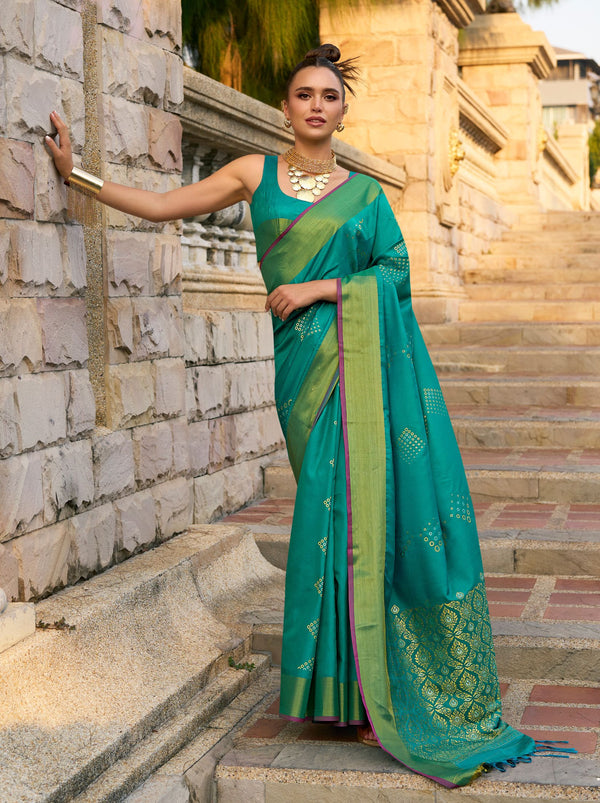 Pine Green Soft Silk Designer Saree - TrendOye