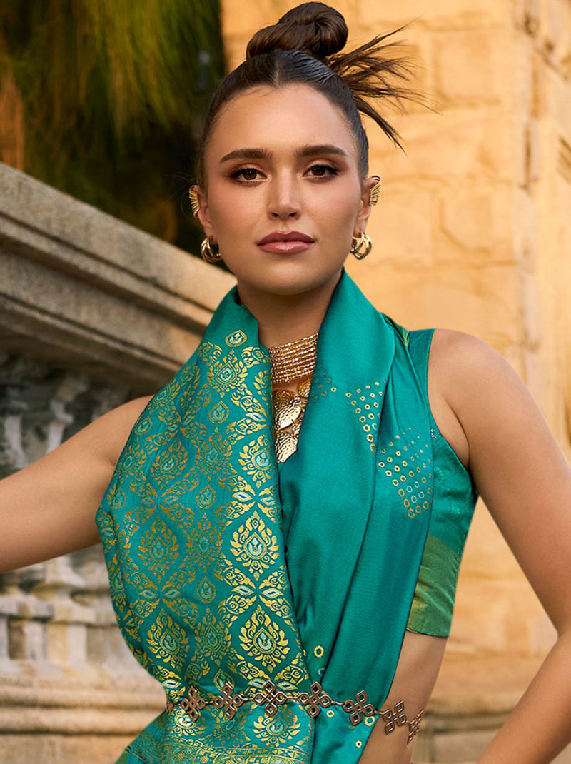 Pine Green Soft Silk Designer Saree - TrendOye