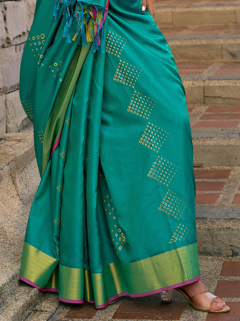 Pine Green Soft Silk Designer Saree - TrendOye