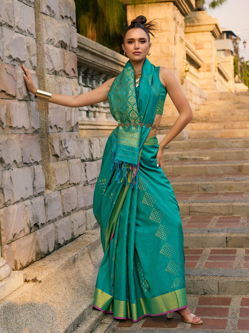 Pine Green Soft Silk Designer Saree - TrendOye