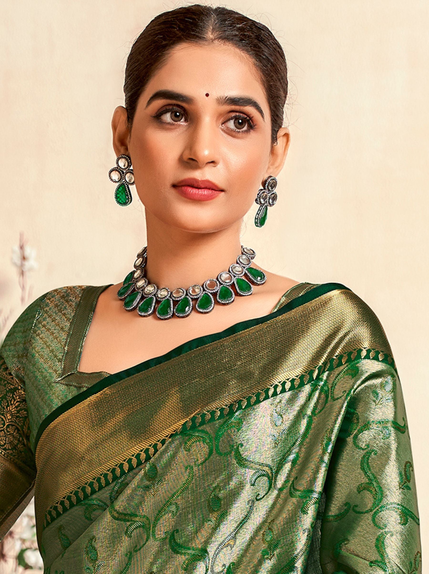 Forest Green Soft Silk Zari Weaving Wedding Saree - TrendOye