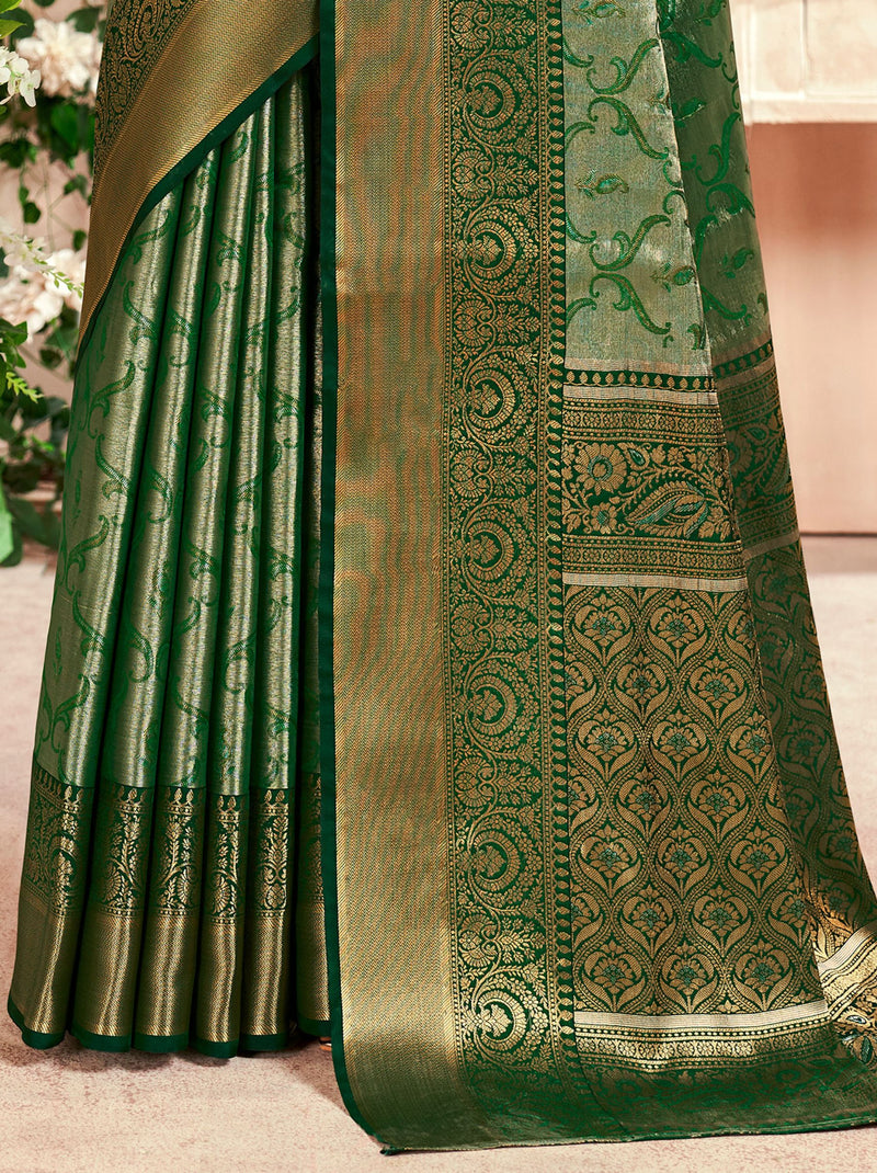 Forest Green Soft Silk Zari Weaving Wedding Saree