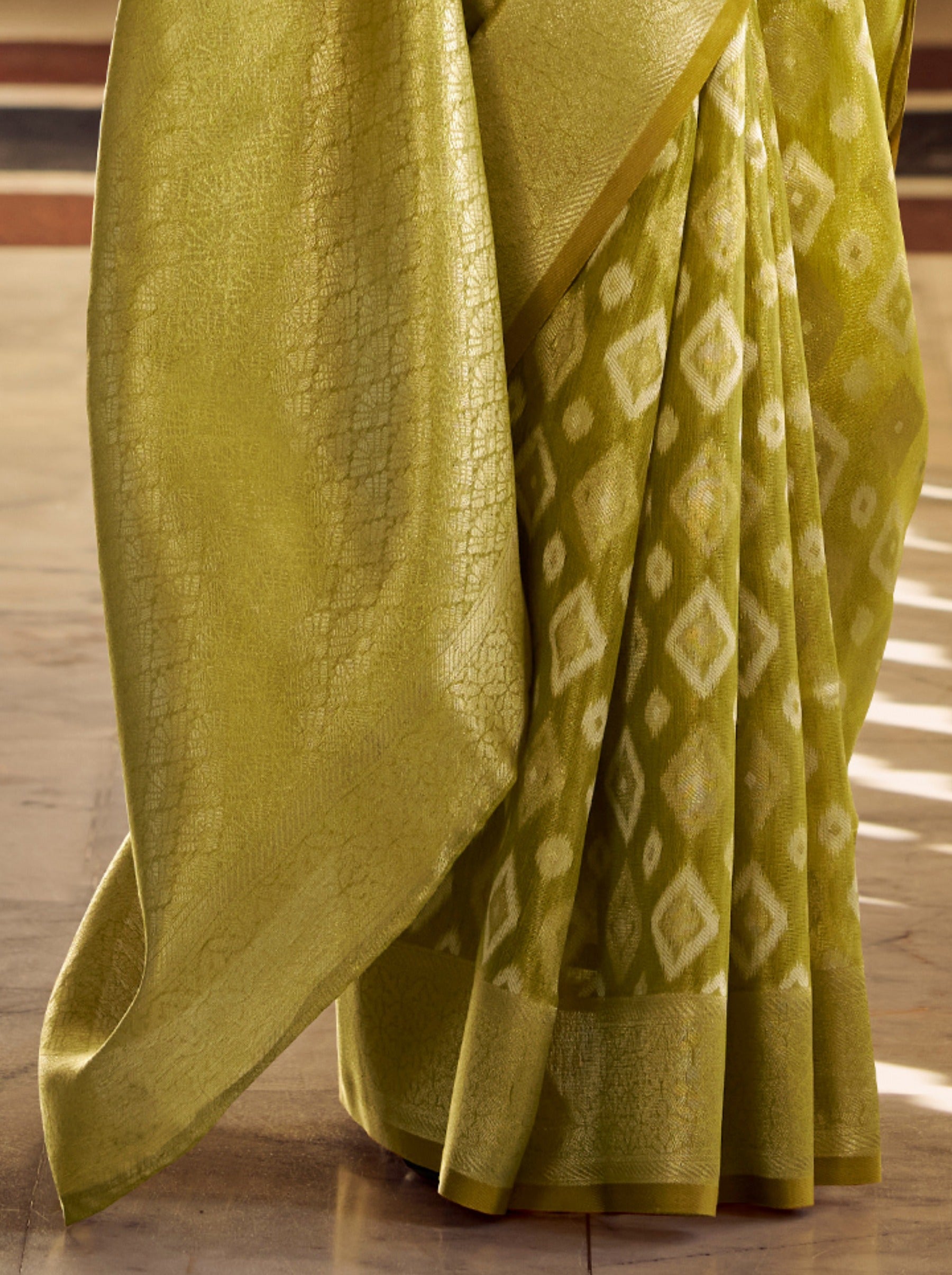 Apple Green Premium Tissue Silk Festive Saree - TrendOye