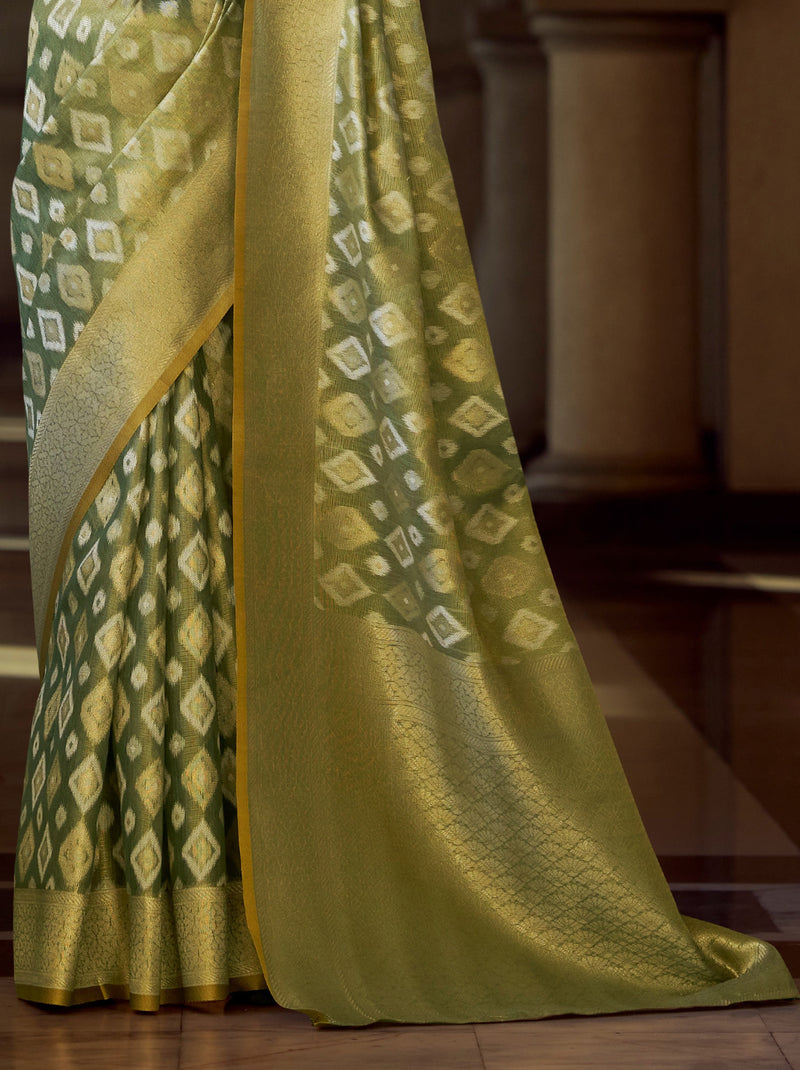 Olive Green Premium Tissue Silk Festive Saree