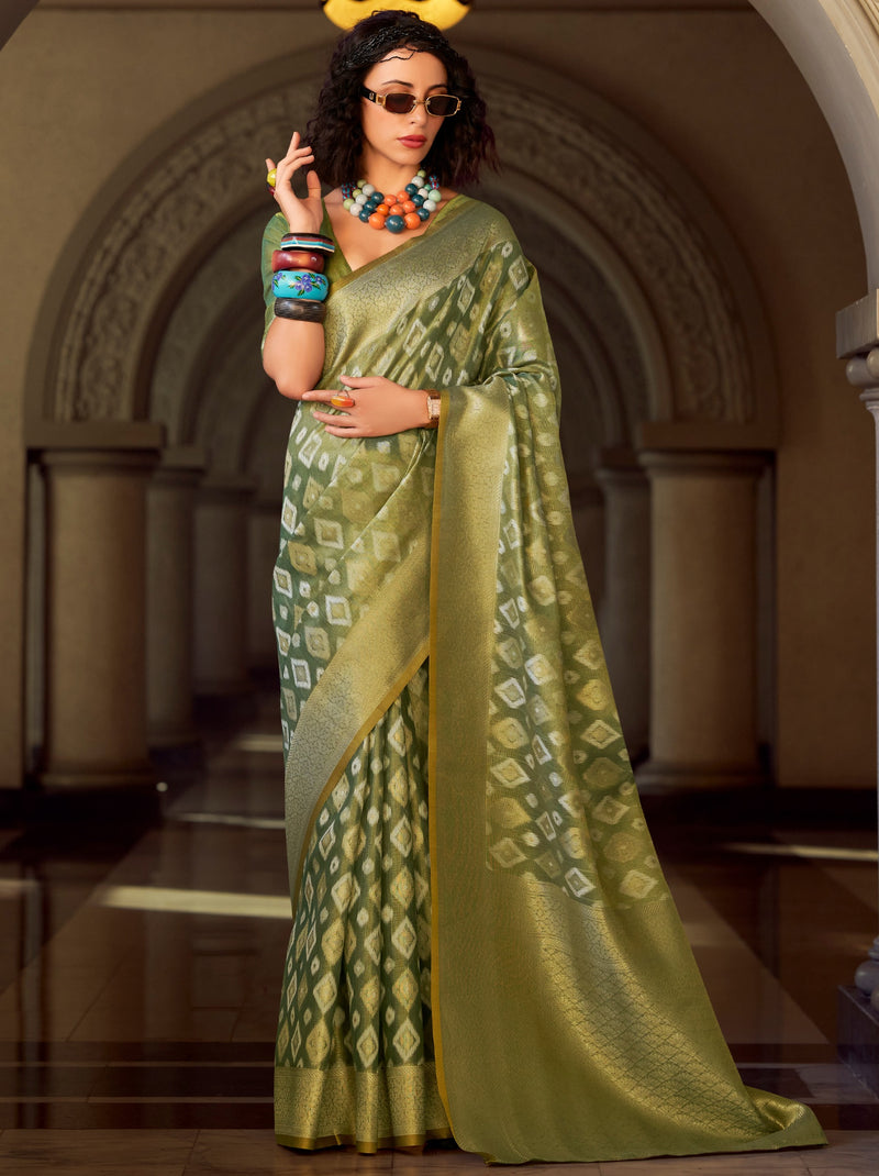 Olive Green Premium Tissue Silk Festive Saree