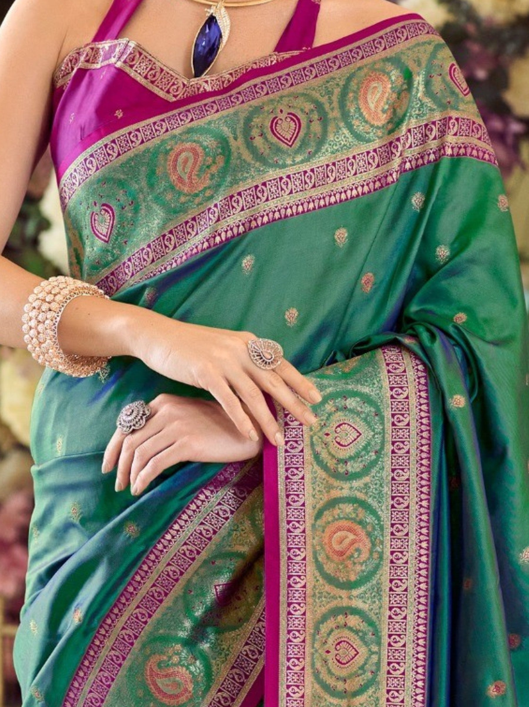 Emerald Green Festive Saree - TrendOye