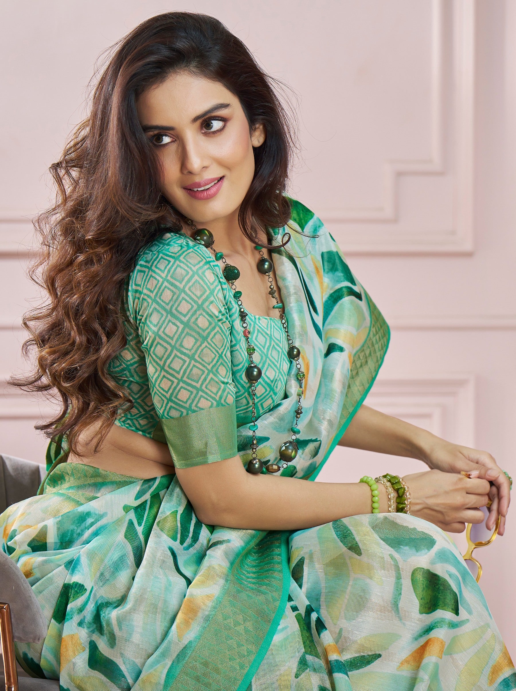 Jungle Green Celebration Saree - TrendOye