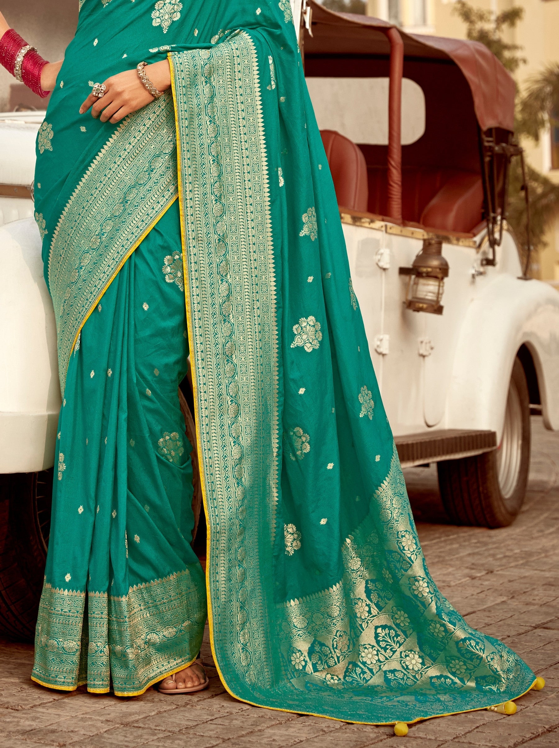 Persian Green Designer Dola Silk Wedding Saree - TrendOye
