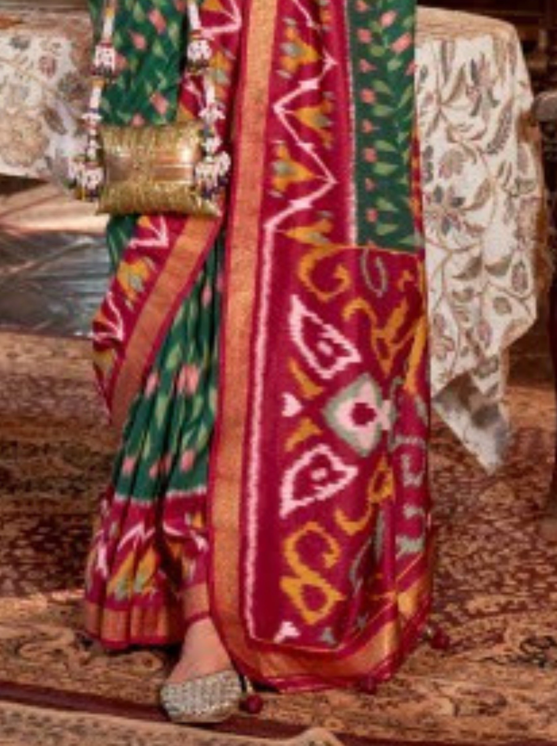 Sacramento Green Vibrant Patola Silk Festive Saree - TrendOye