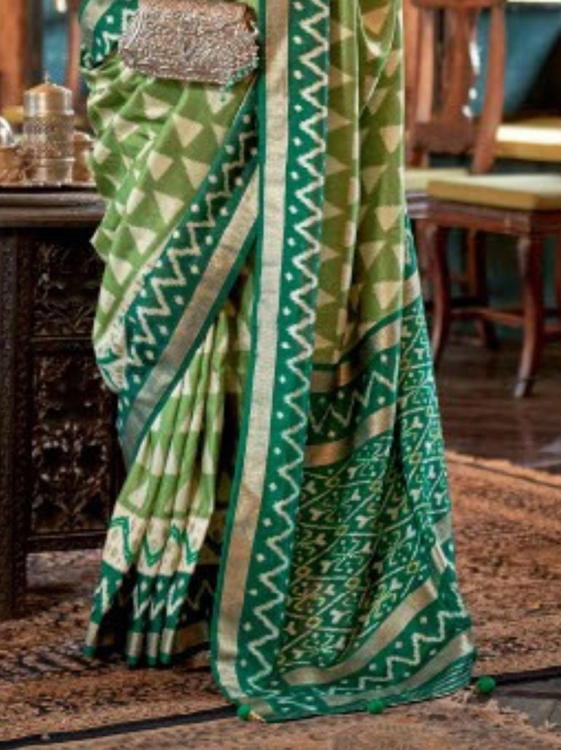 Lime Green Vibrant Patola Silk Festive Saree