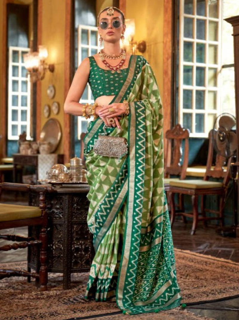 Lime Green Vibrant Patola Silk Festive Saree