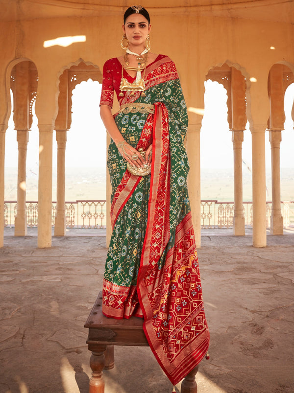 Hunter Green Premium Patola Festive Saree