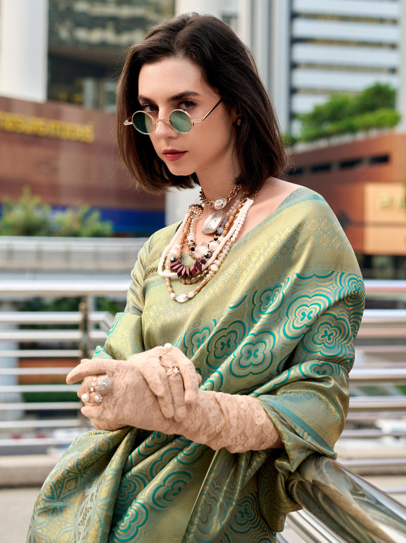 Persian Green Kanjivaram Festive Saree